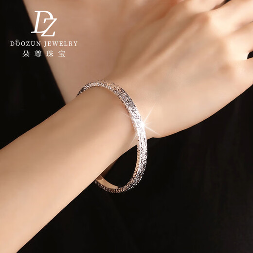 Duozun pt950 platinum bracelet for women crushed ice solid platinum bracelet perfect round new style birthday gift for girlfriend 30g inner diameter 53mm width about 5mm platinum 950