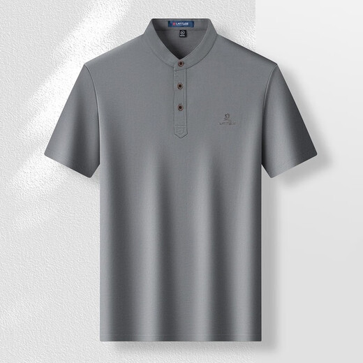梦特娇（MONTAGUT）【高支冰舒棉&特色亨利领】男简约透气纯色休闲时尚短袖POLO衫 中灰 XL  180/96A【180斤内】