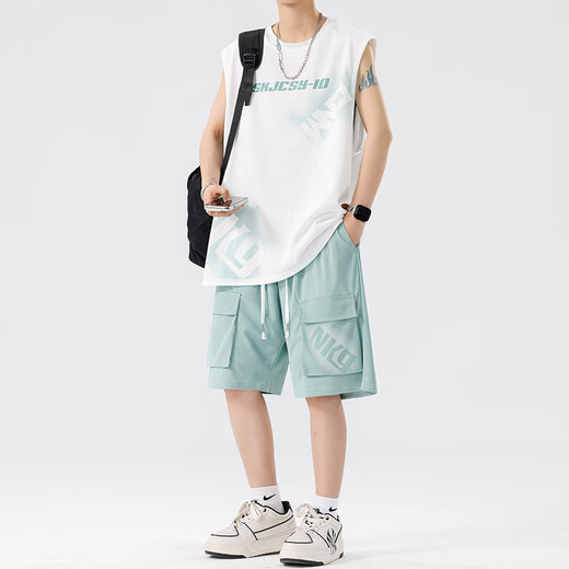 LNOC Li Ningning The same new men's running and quick-drying sports and casual gradient suit men's summer vest vest shorts Li Ning QCC-TZ6172 light green M