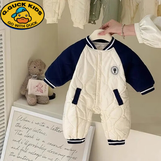 Disney (Disney) baby winter thin cotton jumpsuit for boys, stylish quilted autumn and winter rompers to keep warm when going out, plus cotton hugging clothes, royal blue 80