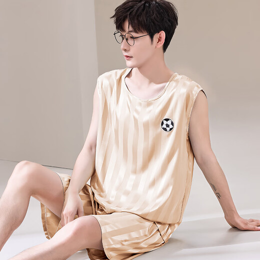 Poresno big children's pajamas 12-15 years old men summer ice silk men men junior high school students summer thin vest pajamas summer style love 9902 sky blue men men L (100-120Jin [Jin equals 0.5 kg]) equal size