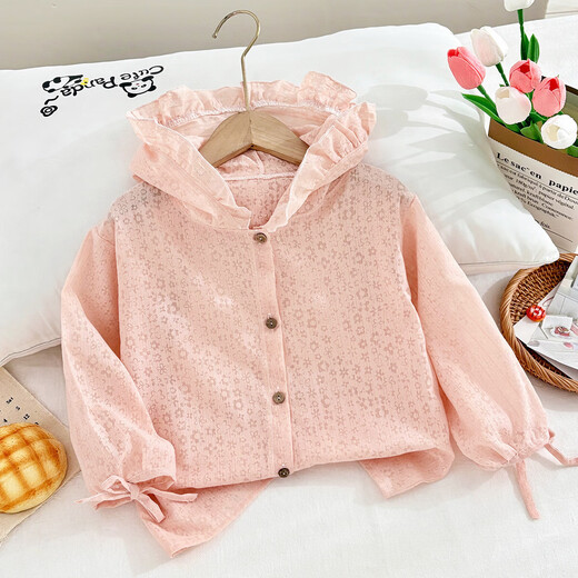 Cute lace sun protection clothing for girls and babies 2025 summer internet celebrity new children's breathable and lightweight hooded k554 light blue 90 cm