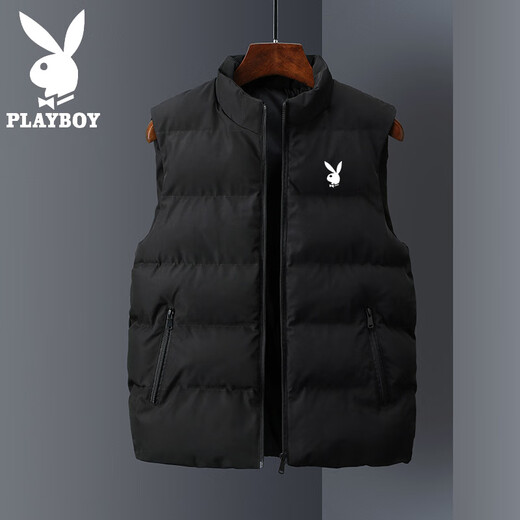Playboy (PLAYBOY) Men's Vest Winter Vest Sleeveless Jacket Waistcoat Warm Stand Collar Trendy Autumn and Winter Jacket Business Casual Youth M55 Black 2025 New 5XL