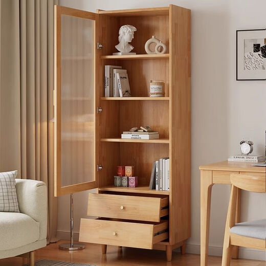 Meishang Nordic Massivholz Bücherregal mit Glastür Bücherregal Einfacher moderner Aufbewahrungsschrank Wohnzimmer Displanschrank Sand 9902# Walnuss Farbspeicherschrank