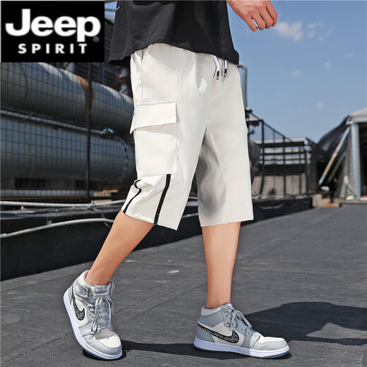 JEEP SPIRIT七分裤男夏季薄款宽松休闲短裤男士运动工装中裤韩版潮流学生裤子 9227黑色 2XL