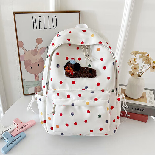 书包女新款日系甜美可爱四叶草波点绒球学生双肩包小清新女士背包 黑色8446