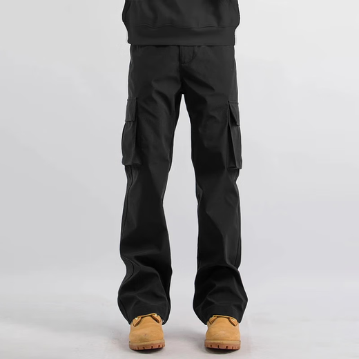 Homlean American functional overalls men's summer versatile loose straight retro casual trousers HF03 black L