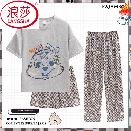 浪莎（LangSha）2025年新款睡衣女夏季纯棉短袖ins可爱玉桂狗网红风夏天三件套装 云朵棉-J9901#乐园小狗三件套 M 【建议75-100斤】