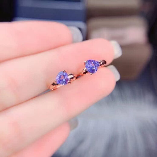 Shien silver-plated rose gold inlaid natural tanzanite earrings 925 sterling silver sapphire heart-shaped earrings small and exquisite