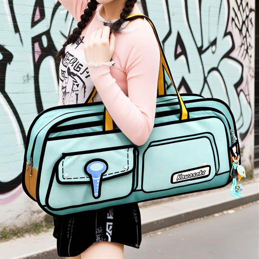 Kawasaki SpongeBob SquarePants co-branded badminton bag backpack large capacity multifunctional cartoon male and female student sports school bag Squidward - suit blue and green - handbag exclusive pendant