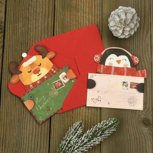 山头林村圣诞贺卡英文圣诞节平安夜礼物小卡片卡通可爱明信片幼儿园儿童小学生祝福留言卡手写信感谢折叠复 圣诞贺卡20031张装图案随机发