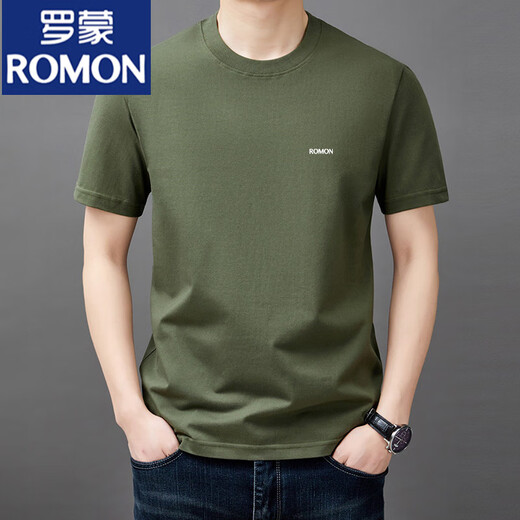 罗蒙（ROMON）男士短袖t恤夏季新款潮流棉简约圆领上衣休闲凉感体恤衫男T YS9929黑色【带标】 均码 105【90-110斤】