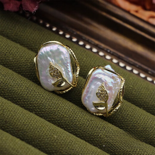 Fat Donglai purchased the same baroque pearl ring, Japanese and Korean niche style, light luxury, personality, exaggerated opening, pearl earrings, 1 pair, 14-15mm