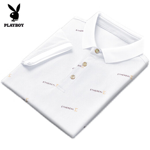 花花公子（PLAYBOY）2025新款夏季翻领男士短袖t恤休闲潮牌POLO衫男装带领子半袖冰丝 黑色 QY679 M