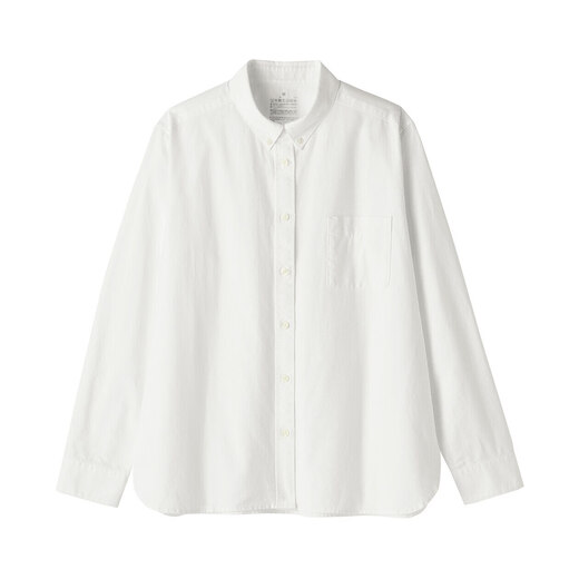 MUJI Women's Cotton Washed Oxford Button Collar Long Sleeve Shirt White M