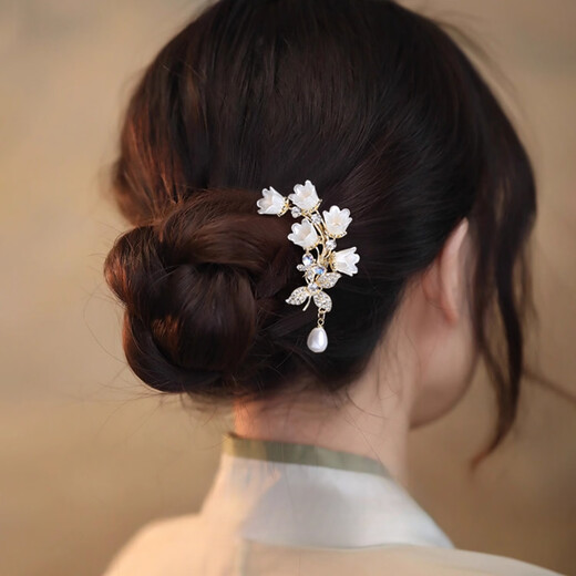 Nianfu new Chinese style ancient style fringed lily of the valley flower hairpin hairpin for women U-shaped hairpin Mid-Autumn Festival gift for girls lily of the valley flower U-shaped hairpin