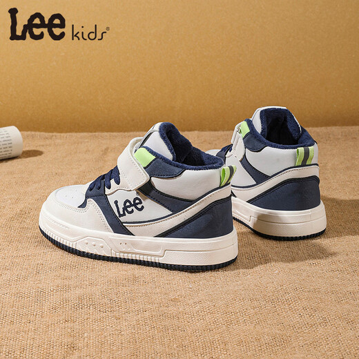 LEE KIDS children's shoes winter new children's velvet warm casual shoes for girls versatile high-top sneakers cotton shoes for boys and girls beige gray blue 33 recommended foot length 200mm