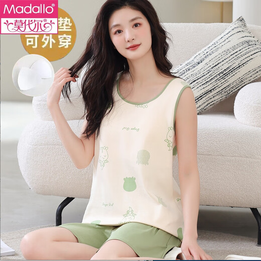 莫代尔免文胸自带胸垫一体背心睡衣女夏季舒适棉甜美女生无袖家居服套装 背心套装【带胸垫】F9855 M 女 建议80-100斤