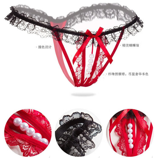 Sexy underwear couples stimulate high-end pearl underwear boli hidden beads women's underwear sexy lace thong red women's underwear sexy underwear beads into the body thong underwear pajamas female pure desire sexy clothes convenient for husband to eat abalone pants women's pajamas convenient intercourse open panties