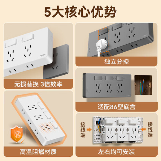 Delixi – prise d'extension type 86, pour cuisine, montage en surface, haute puissance, multifonctionnelle, poreuse, sans fil