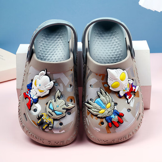 G.DuckKids Petit Duck Boy Hole Chaussures Ultraman Children's Slippers New Summer Boy Anti-Slip Anti-Odor Beach Sandals Flagship Grey Lan High Quality 26