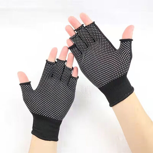 Non-slip gloves with five fingers exposed, wear-resistant labor gloves, cycling and driving, sun protection gloves for men and women, fishing non-stick bait gloves, five fingers exposed, black 1 pair