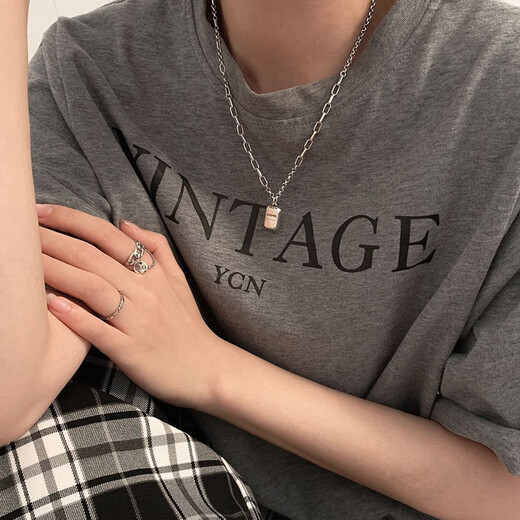 QIWN2025 new sugar cube necklace women's 925 sterling silver ins hip hop retro niche T-shirt chain XL1515