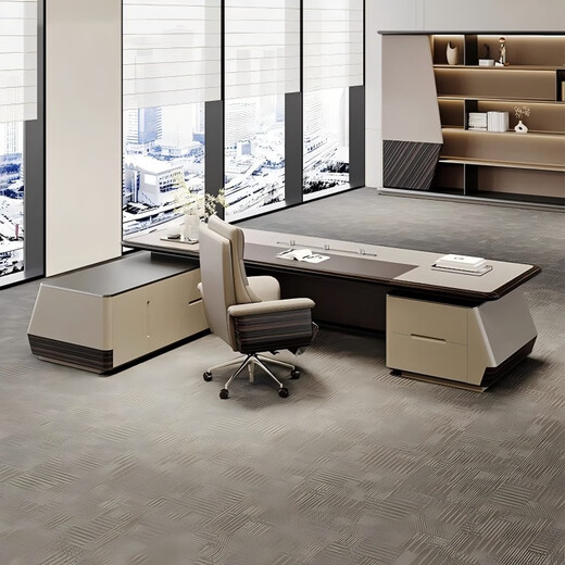 Aosenming high-end ebony leather boss desk office desk simple modern executive desk light luxury chairman workbench 3.2 meters boss desk/voice-controlled lighting