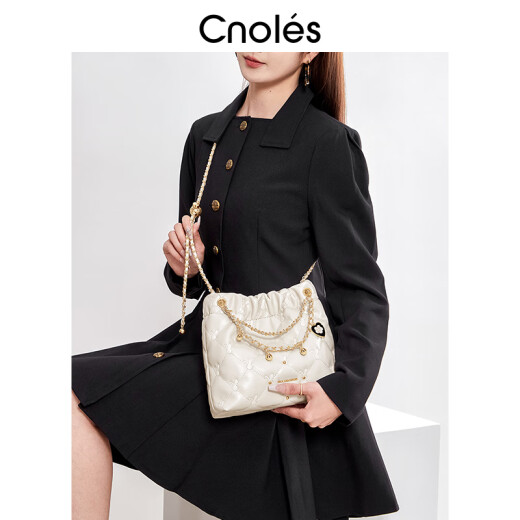 CNOLES [New Product] Diamond Wandering Bag Women's White Armpit Bag 2025 New One-Shoulder Crossbody Bag Women's Cream White