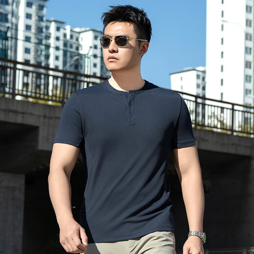 Dragon Tooth cuarta generación Dragon Tooth Apollo POWER DRY camiseta de manga corta con cuello Henry de secado rápido verano transpirable viajes al aire libre para hombres Abyss Blue M 175/96A Peso 140-155 Jin Jin es igual a 0,5 kg