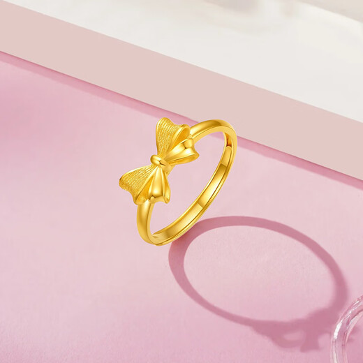 Chow Tai Sang gold ring, pure gold, exquisite bow ring, romantic gift for girlfriend, wife, birthday, anniversary, Valentine's Day, about 2.8g
