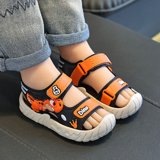 Children's Sandals Boys 2025 New Summer Kids Soft Sole Anti-Slip Baby 1 to 2 Boys and Girls Beach Shoes Gray Dinosaur 21 Size 21