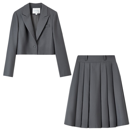 Chandubila Gaozhi Commuting Suit Gray Small Commuting Suit Collar Short Jacket & High Temperature Pleated A-Line Skirt Sand Gray XL 120-130Jin Jin equals 0.5kg Recommended choice