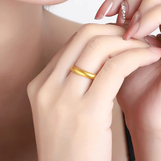 Dewey Fan 999 pure gold-plated silver G24K gold ring live ring ring index finger ring couple gift to girlfriend, ring ring 2 grams (gold layer thickened)