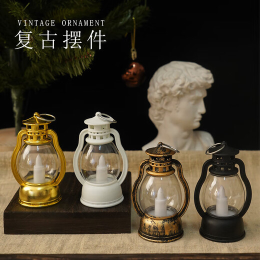 Retro photo atmosphere lamp electronic candle lamp pony lamp small oil lamp LED decorative supplies light can shake girl's heart dreamy desktop decoration photo props dreamy black small oil lamp medium size