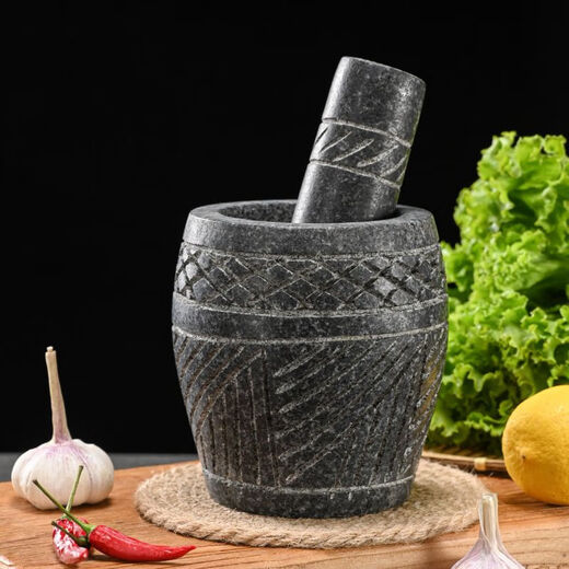 Yongxia hand-made natural garlic pounder stone mortar household garlic mortar pound medicine jar hand-cut whole stone polishing garlic peeling garlic grinder handmade bluestone carving with lid