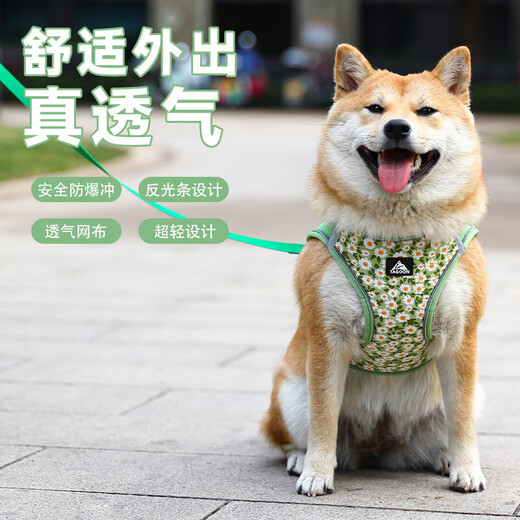 Pet traction rope vest wrapped cat and dog walking anti-breakaway traction rope with reflective pet harness green L (14-20Jin Jin equals 0.5kg) wrapped vest style anti-breakaway small daisy traction harness polyester breathable mesh