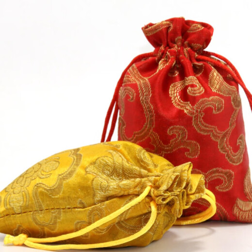 Brocade bag single-layer storage drawstring small bag brocade bag Buddhist beads bracelet play jewelry velvet toy bag red wealth flower