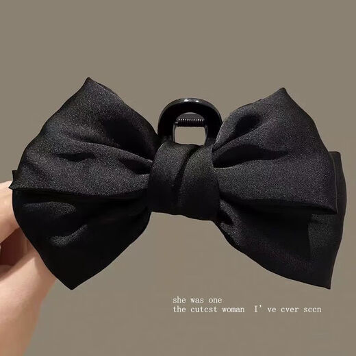 The big bow is very conspicuous_Satin black hair shark clip women's hair clip with multiple hair clips on the back of the head hair clip ins black big bow clip single pack