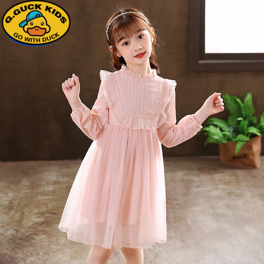 G.duck little yellow duck girls dress spring and autumn new spring and autumn little girl spring and autumn princess dress spring children's dress pink 140 cm