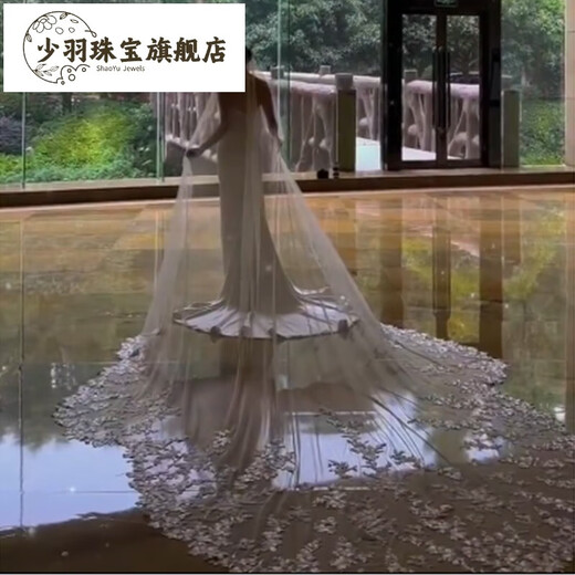 Tongrubi Wedding Bridal Veil Lace Trimmed Long Trailing New Hairdress Forest Style Wedding Super Fairy Big Trailing Shadow White Extra Long Super Fairy Trailing Big Veil YC-617