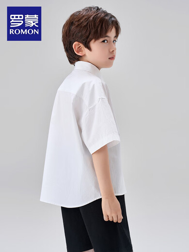 Luo Meng Children's New Chinese Style Bamboo Short Sleeve Shirt Summer Boys National Style Shirt Boys Middle and Large Children Ancient Style Versatile White Short Sleeve New Chinese Style 100% Cotton 150 cm Recommended Weight 70-92Jin Jin is equal to 0.5 kg