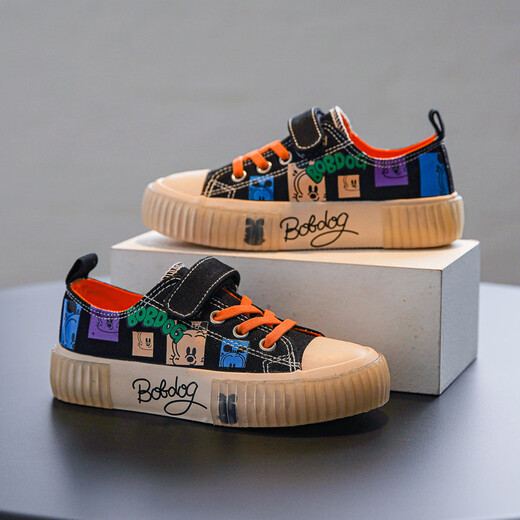 BOBDOG Spring and Autumn Children's Casual Cute Canvas Shoes Breathable Men's and Women's Sneakers Black 24/170