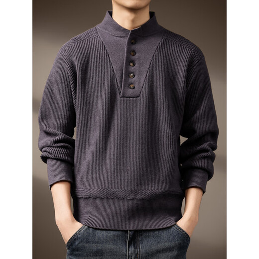 Bofayalo high-end American retro thickened and warm Henry collar men's sweater 2025 spring and autumn new heavyweight fashion gray khaki S_suitable for 90-110Jin Jin equals 0.5 kg