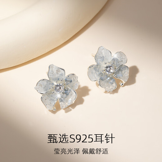 Qlady gradient blue flower earrings women's 2025 new high-end temperament earrings birthday gift for girlfriend