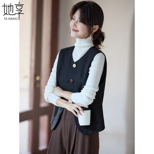 She enjoys the autumn and winter round neck small suit vest and feminine commuting sleeveless waistcoat top T53U105