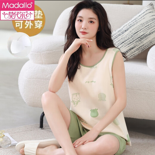 莫代尔带胸垫一体背心睡衣女夏舒适棉无袖大码家居服女生薄款可外穿套装 背心套装【带胸垫】F9859 M 女 建议80-100斤