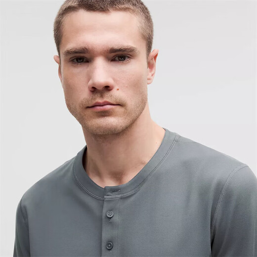 Lululemon men's T-shirt Soft Jersey 25 new solid color soft and comfortable quick-drying sweat-wicking sports long-sleeved men's Henry shirt haze gray Oil Gray XS