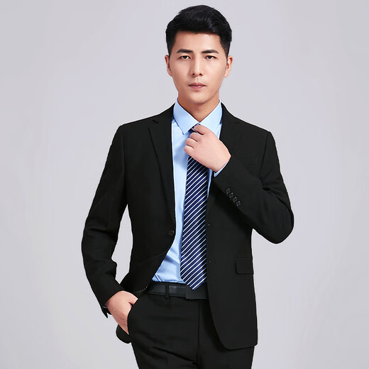 Haipai Haoyu suit men's business formal suit, professional suit, groomsmen suit, groom's suit, single suit men's single coat, black two-button single top 185A recommended 72-78kg