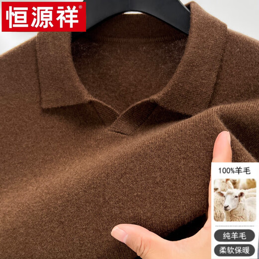 Hengyuanxiang 100% pure wool seagull collar polo shirt for men, thickened lapel sweater for young and middle-aged people, autumn and winter base woolen sweater, dark gray green (100% wool), 100% non-pilling 2XL